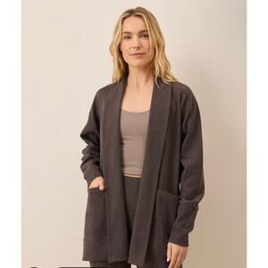 Pact XL/XXL Open Front Cardigan Brown Organic Cotton Airplane Wrap Pockets